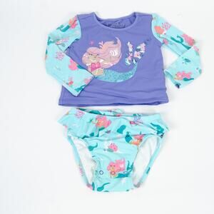 Hatley Rash Guard Swimsuit Set Kids‎ 12-18m Purple Mermaid Long Sleeve 2pc